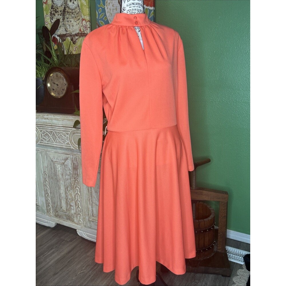 1960s Vintage Mod Midi Shift Dress Medium Coral Orange GoGo‎ Handmade Summer